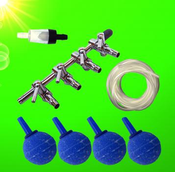 Aquarium Deko 4 WEGE SPRUDLER SET Luftverteiler Luftausströmer Zubehör