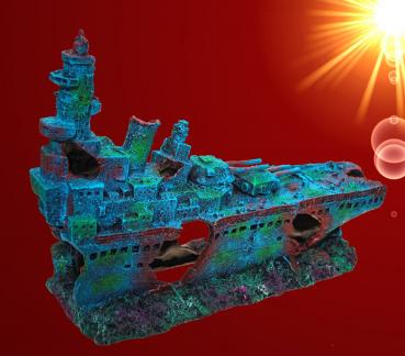 Aquarium Deko GROßES SCHLACHTSCHIFF BISMARK WRACK Höhle Dekoration Zubehör