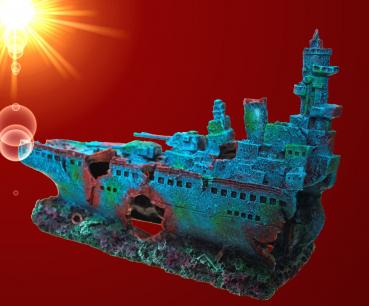 Aquarium Deko GROßES SCHLACHTSCHIFF BISMARK WRACK Höhle Dekoration Zubehör