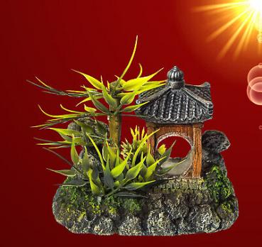 Aquarium Deko ASIATISCHER TEMPEL Höhle Terrarium Dekoration Zubehör Haus