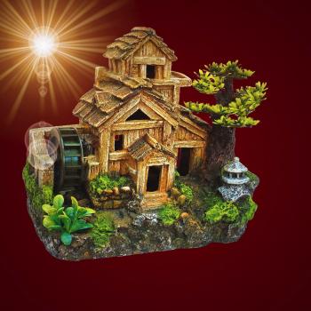 Aquarium Deko bewegliche WASSERMÜHLE ➕ LUFTPUMPE ➕ ZUBEHÖR Dekoration