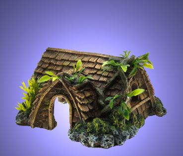 Aquarium Deko HÜTTE HAUS mit Pflanzen Höhle Dekoration Terrarium Zubehör