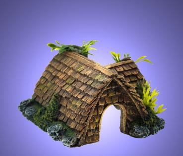 Aquarium Deko HÜTTE HAUS mit Pflanzen Höhle Dekoration Terrarium Zubehör