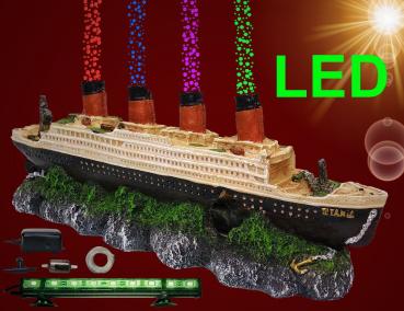 Aquarium Deko TITANIC ➕ LED ➕ LUFTPUMPE ➕ Zubehör Schiffswrack Luftstein