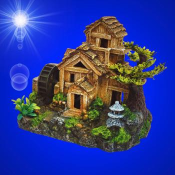 Aquarium Deko bewegliche WASSERMÜHLE luftbetriebene Dekoration Zubehör