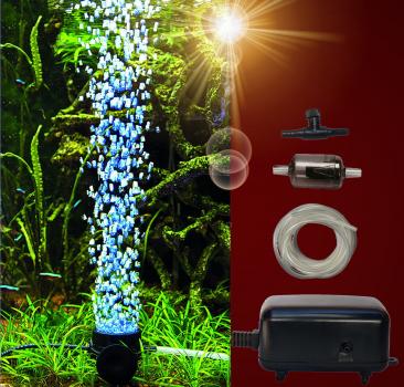 Aquarium Deko LED SPRUDLER SET BLAU ➕ Luftpumpe ➕ Zubehör Dekoration