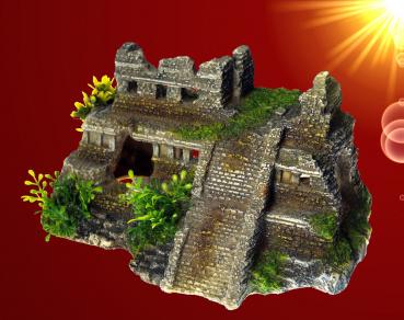 Aquarium Deko MAYA RUINE mit Pflanzen Höhle Terrarium Felsen Zubehör