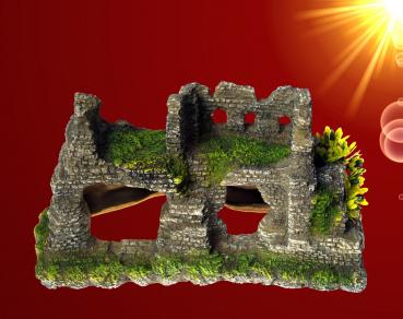 Aquarium Deko MAYA RUINE mit Pflanzen Höhle Terrarium Felsen Zubehör