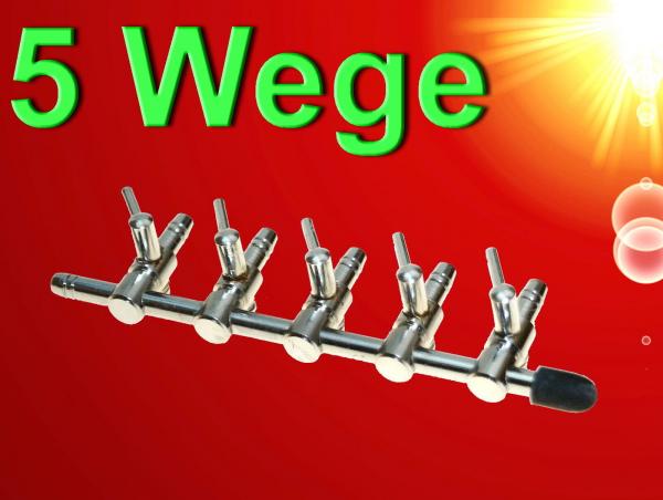 5-Wege Edelstahl LUFTVERTEILER Ventil Absperrhahn Aquarium Deko Zubehör