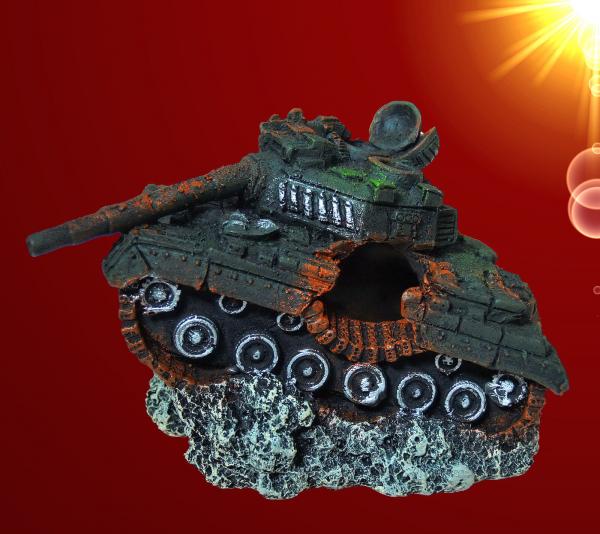 Aquarium Deko PANZER WRACK Höhle Tank Armee Dekoration Zubehör