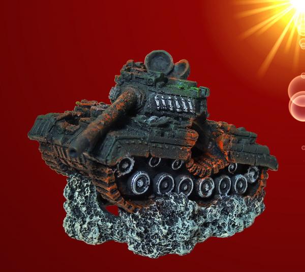 Aquarium Deko PANZER WRACK Höhle Tank Armee Dekoration Zubehör