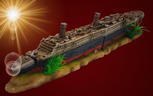 Aquarium Deko sprudelnde TITANIC ➕ LUFTPUMPE ➕ Zubehör Schiff Wrack Höhle
