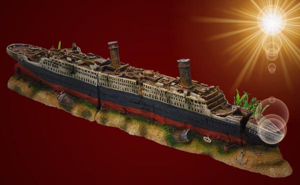 Aquarium Deko sprudelnde TITANIC ➕ LUFTPUMPE ➕ Zubehör Schiff Wrack Höhle