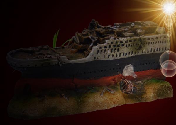 Aquarium Deko sprudelnde TITANIC ➕ LUFTPUMPE ➕ Zubehör Schiff Wrack Höhle