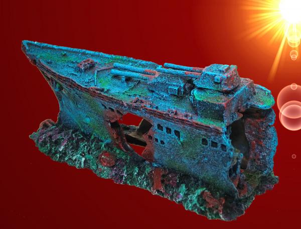 Aquarium Deko GROßES SCHLACHTSCHIFF BISMARK WRACK Höhle Dekoration Zubehör