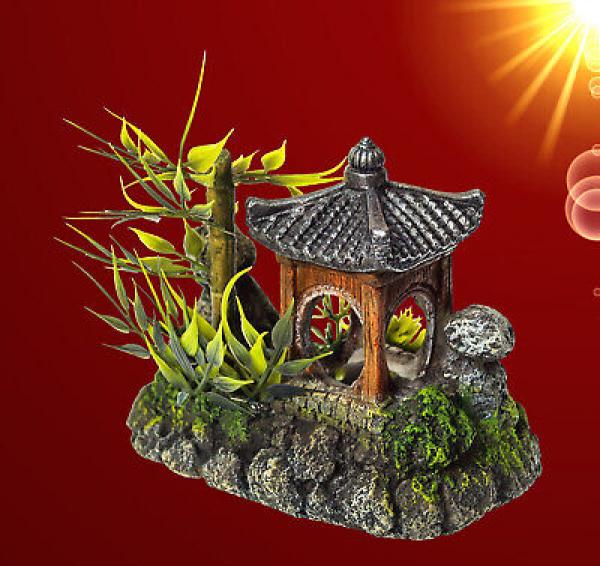 Aquarium Deko ASIATISCHER TEMPEL Höhle Terrarium Dekoration Zubehör Haus