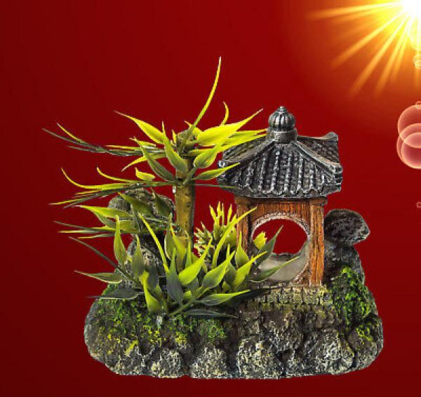 Aquarium Deko ASIATISCHER TEMPEL Höhle Terrarium Dekoration Zubehör Haus