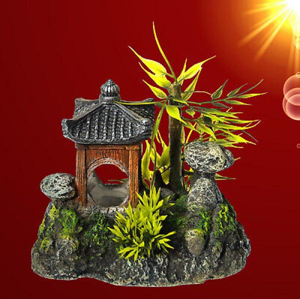Aquarium Deko ASIATISCHER TEMPEL Höhle Terrarium Dekoration Zubehör Haus
