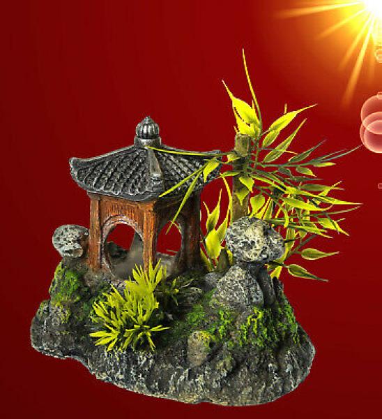 Aquarium Deko ASIATISCHER TEMPEL Höhle Terrarium Dekoration Zubehör Haus