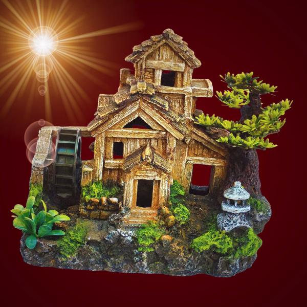 Aquarium Deko bewegliche WASSERMÜHLE ➕ LUFTPUMPE ➕ ZUBEHÖR Dekoration