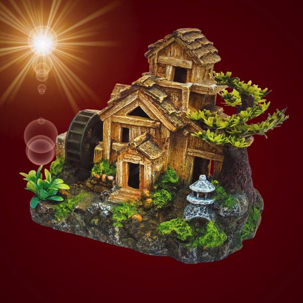 Aquarium Deko bewegliche WASSERMÜHLE ➕ LUFTPUMPE ➕ ZUBEHÖR Dekoration