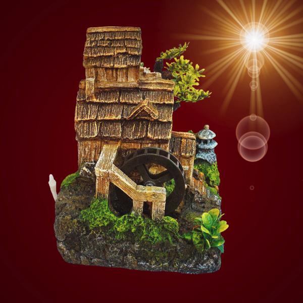 Aquarium Deko bewegliche WASSERMÜHLE ➕ LUFTPUMPE ➕ ZUBEHÖR Dekoration