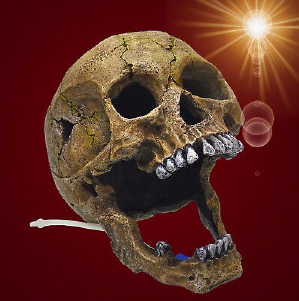 Aquarium Deko sprudelnder TOTENKOPF ✚ LUFTPUMPE ✚ Zubehör Dekoration