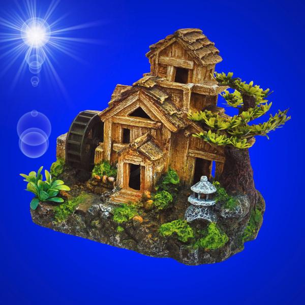 Aquarium Deko bewegliche WASSERMÜHLE luftbetriebene Dekoration Zubehör