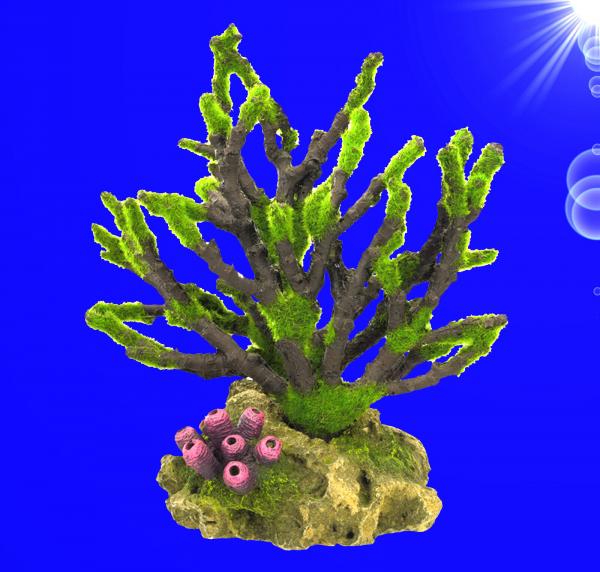 Aquarium Deko tolle KORALLE MIT MOOS Terrarium Felsen Zubehör Höhle maritim