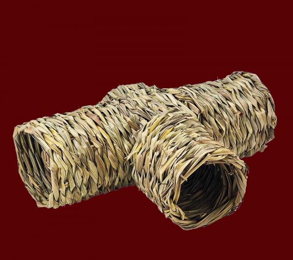 Binsen NAGER 3-WEGE TUNNEL Meerschweinchen Höhle Strohhaus Hamster Zubehör