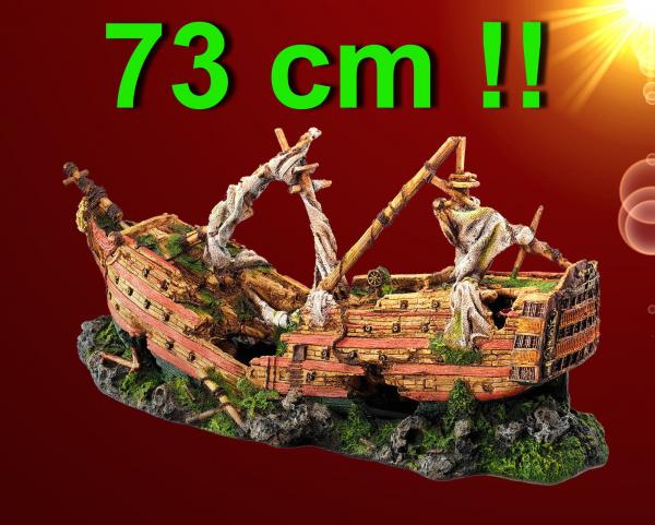 Aquarium Deko !! 73 cm !! GALEONE ➕ LUFTPUMPE SET Schiff Schiffswrack Höhle