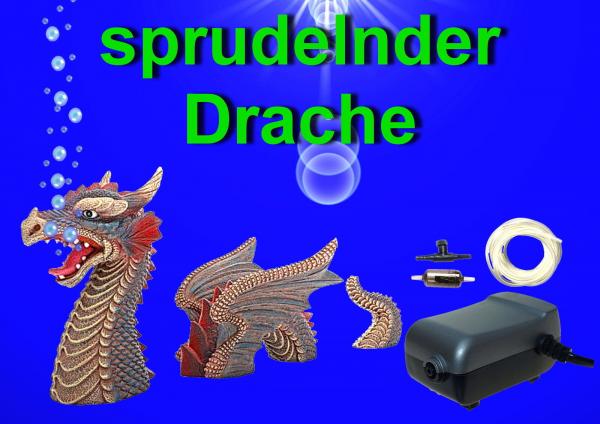 Aquarium Deko SPRUDELNDER DRACHE ➕ LUFTPUMPE ➕ ZUBEHÖR Mystik Dekoration