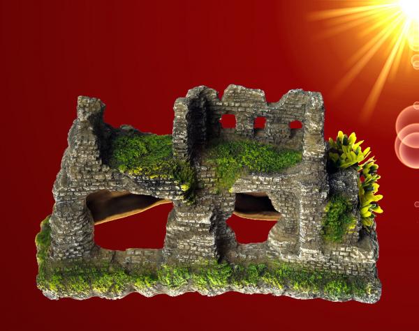 Aquarium Deko MAYA RUINE mit Pflanzen Höhle Terrarium Felsen Zubehör