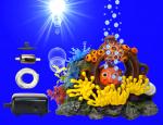 Aquarium Deko beweglicher sprudlender FISCH IM KRUG ➕ LUFTPUMPE Zubehör Höhle